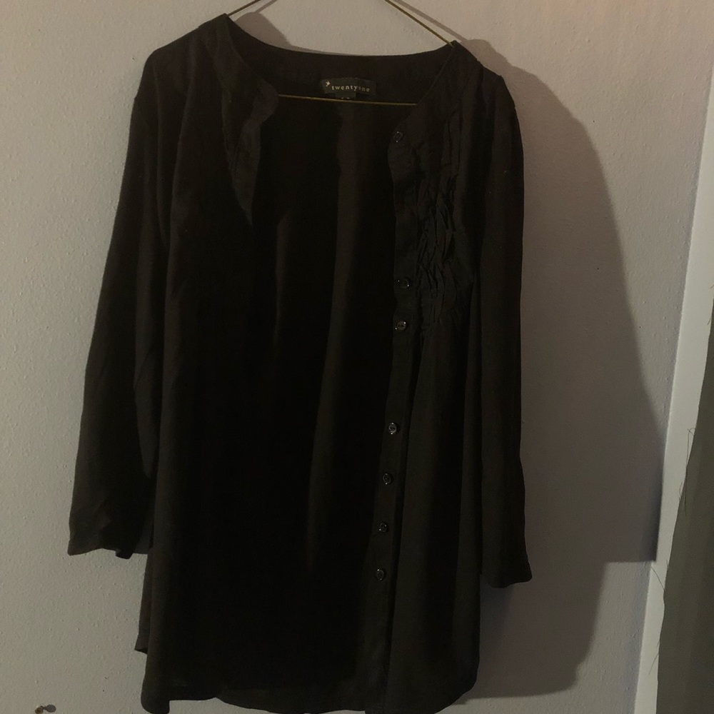 3/4 Sleeve Black Button Shirt